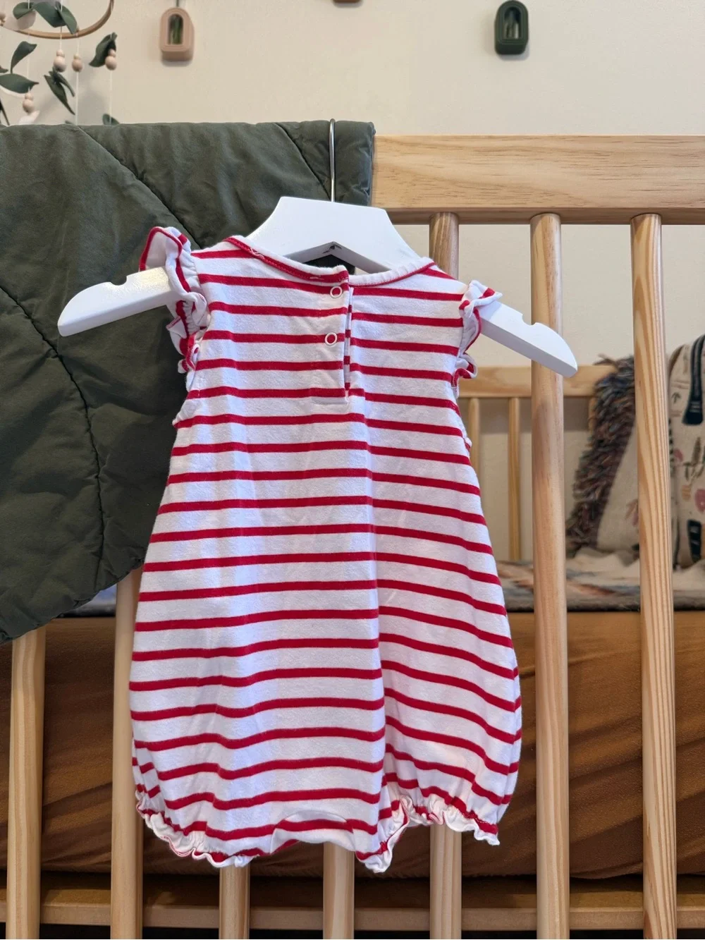 Striped Cherry Bubble Romper - Red & White